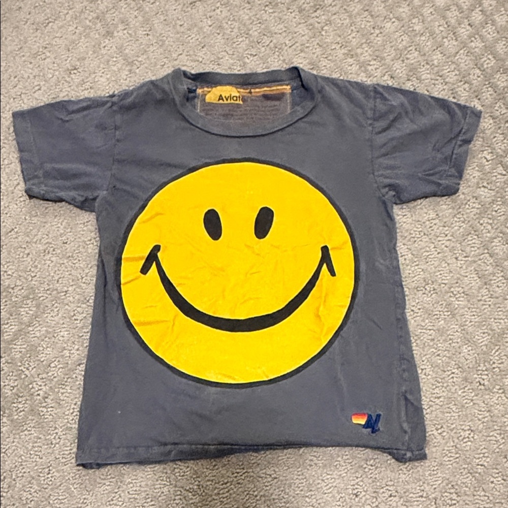 Aviator Nation Kids Charcoal Tee with Yellow Smiley